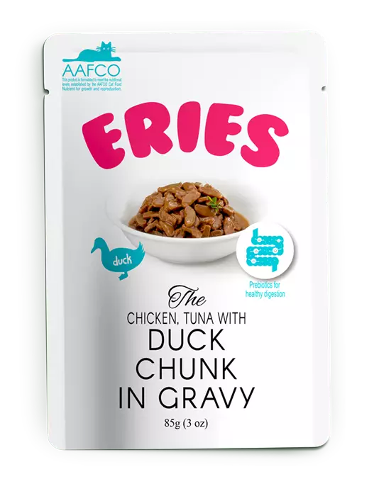Пауч для котят и кошек ERIES утка в соусе Eries Chicken, Tuna with Duck Chunk in Gravy