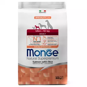 Сухой корм MONGE Monoprotein для взрослых собак мелких пород с лососем и рисом Mini Adult Dog Salmon